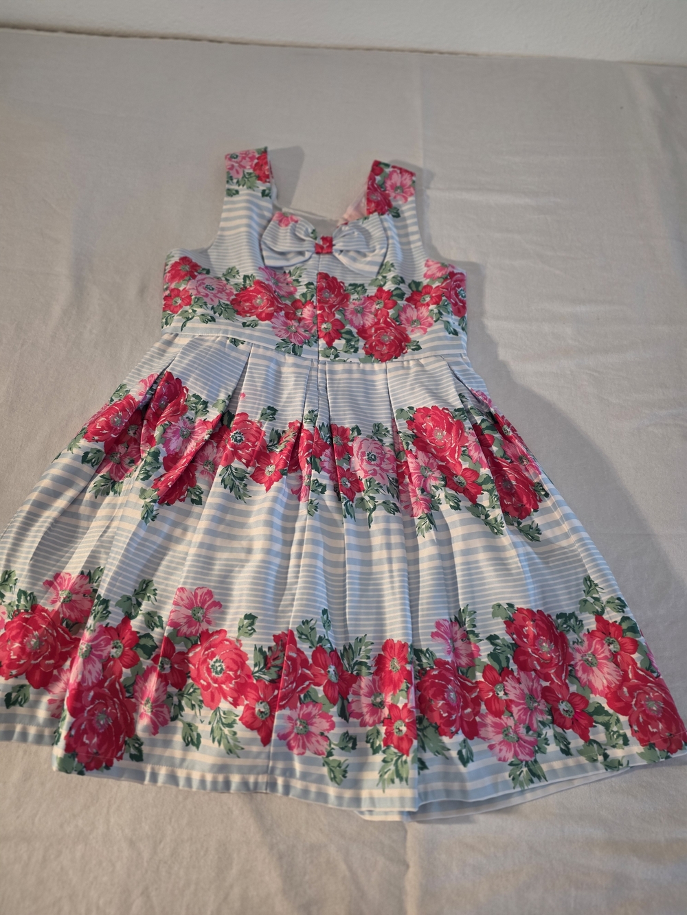 Special Editions Girls Pink Floral Stripe. Size 16 Fit-and-Flare Dress - Picture 8 of 9